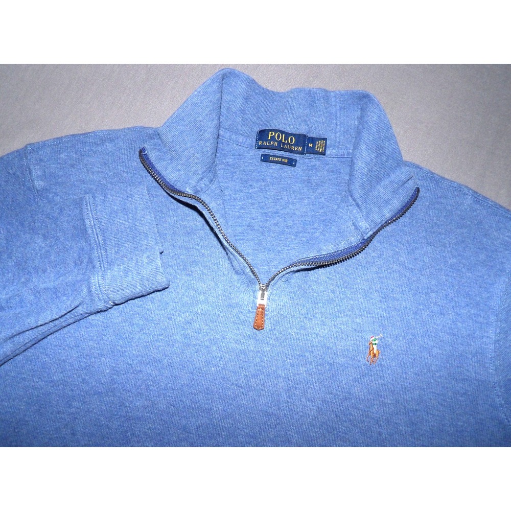 Polo Ralph Lauren Blue Estate Rib Knit Collared 1/4 Zip Sweater Men's Medium